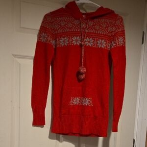 Derek Heart Red Hooded Sweater with Snowflake Design